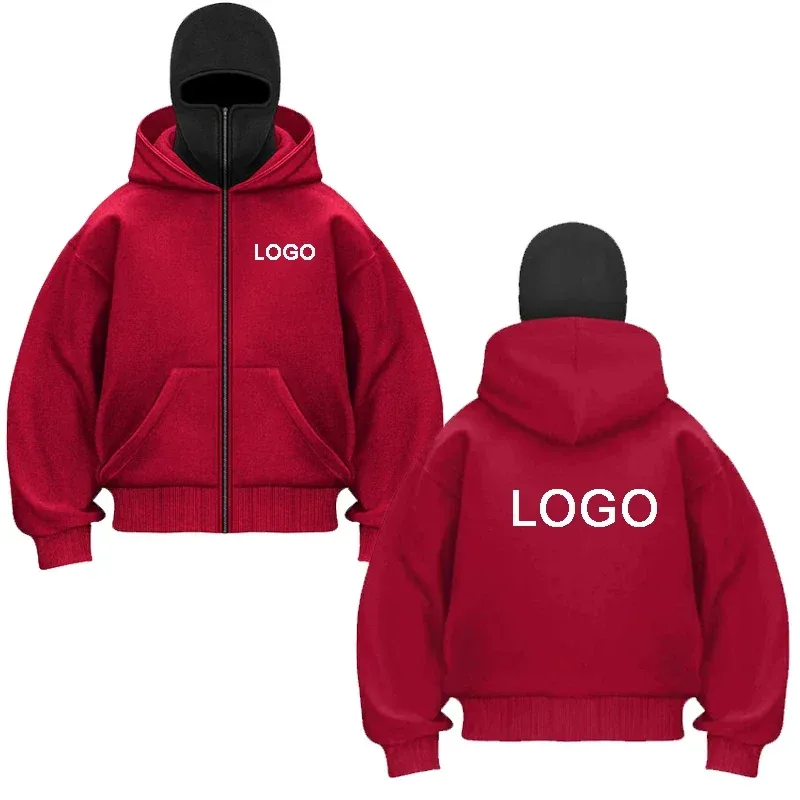 Customized Double-hooded Zipper Hoodies Men Personality Printed Long Sleeve Zip Up Sweatshirts Women Ninja Mask Pullovers Jacket — image 2
