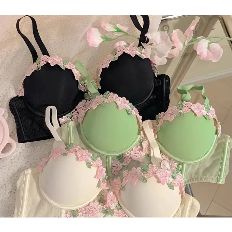 Japanese Sweet Sensual Bra Set Push Up for Small Breasts Lift & Gather Bigger Look Summer Light Soft Underwear Lingerie Set S-XL — image 2