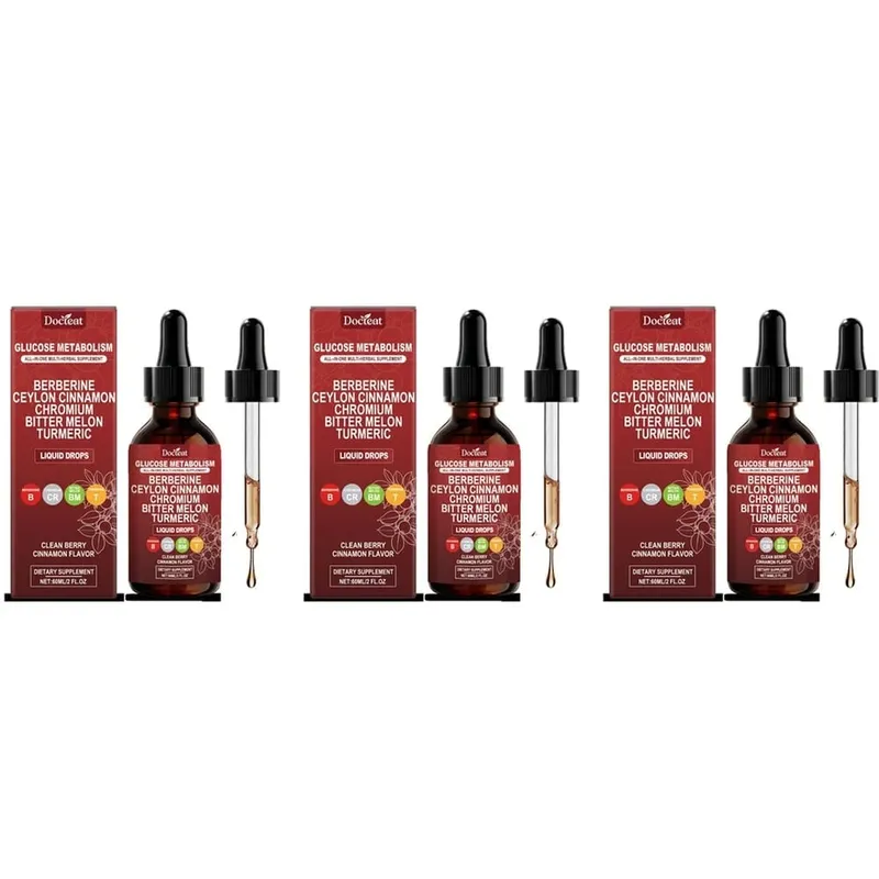 Docteat Glucose Metabolism Liquid Drops with Berberine and Ceylon Cinnamon Supports Smooth Breathing and Clean Airways 60 ML