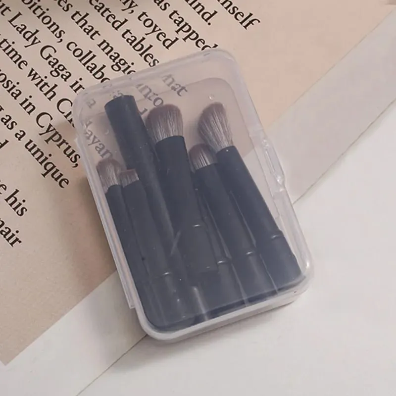 6pcs Portable Mini Makeup Brush Set with Detachable Travel Contour Concealer Brush Eyeshadow Brush and Double-ended Makeup Brush