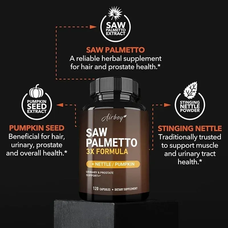 Saw Palmetto Capsules - with Stinging Nettle + Pumpkin Seed Supports Urinary and Prostate Health Improves Sleep Non-GMO