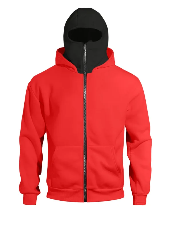 Autumn Men's Double-Layer Hooded Zip-Up Sweatshirt Loose Casual Fit with Front Pockets Ideal for Outdoor and Streetwear Style
