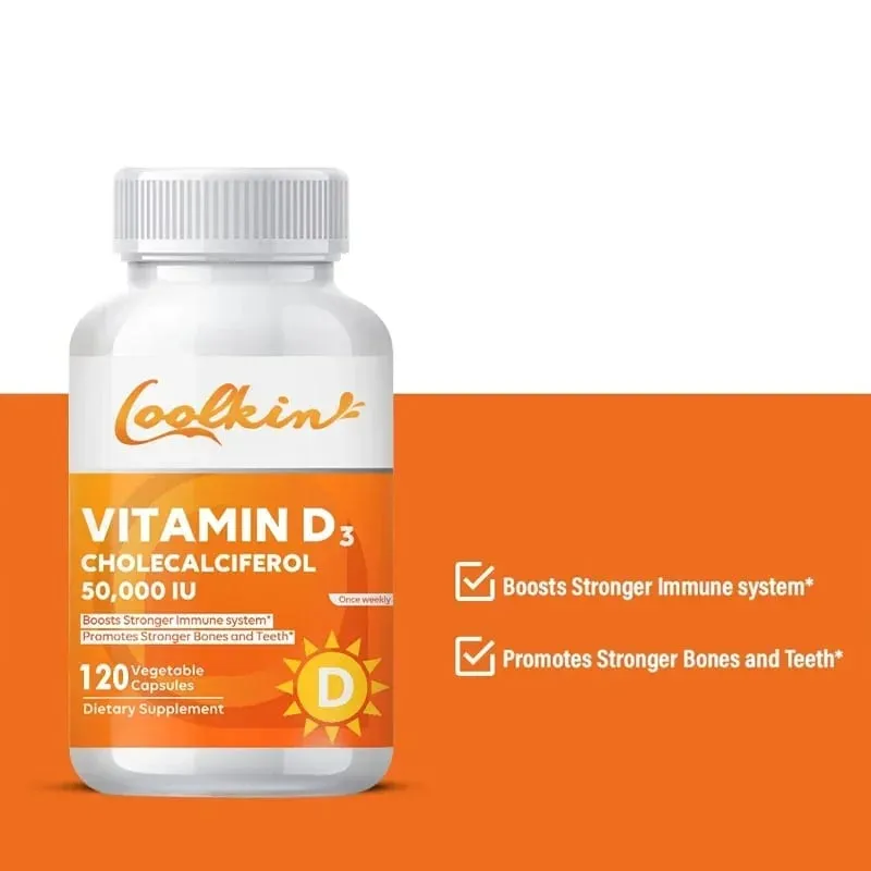 Högpotent vitamin D3 50 000 IE - 120 vegetariska kapslar - Glutenfritt icke-GMO-vitamin D-tillskott