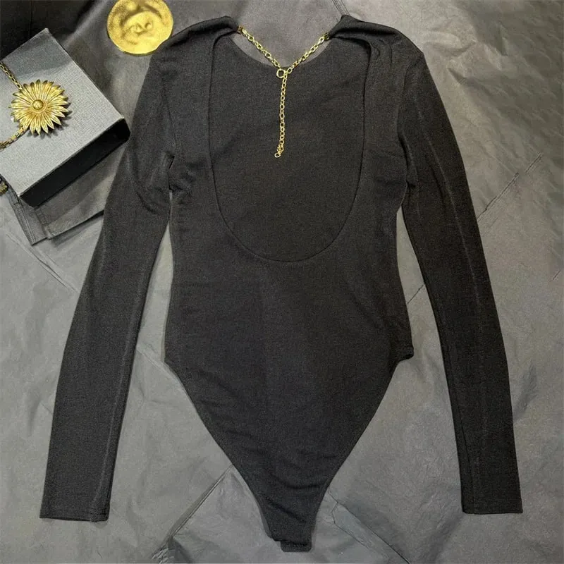women's bodysuit New elastic knitted slim fit women's long sleeved top for autumn 2026 Sexy backless women's corset y2k T-shirt — image 4