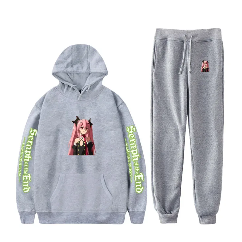 Harajuku Comfortable Seraph of the End Print Sweatshirt Sweatpants Suit Hoodies+ Trousers Suit Boys/Girls 2 Piece Set Clothes