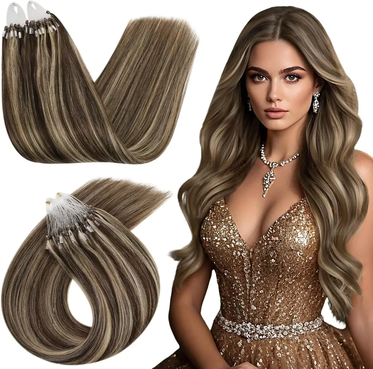 Micro Loop Human Hair Extensions - 50 Strands Thick Straight Clip-In Hair for Instant Volume & Length — image 2