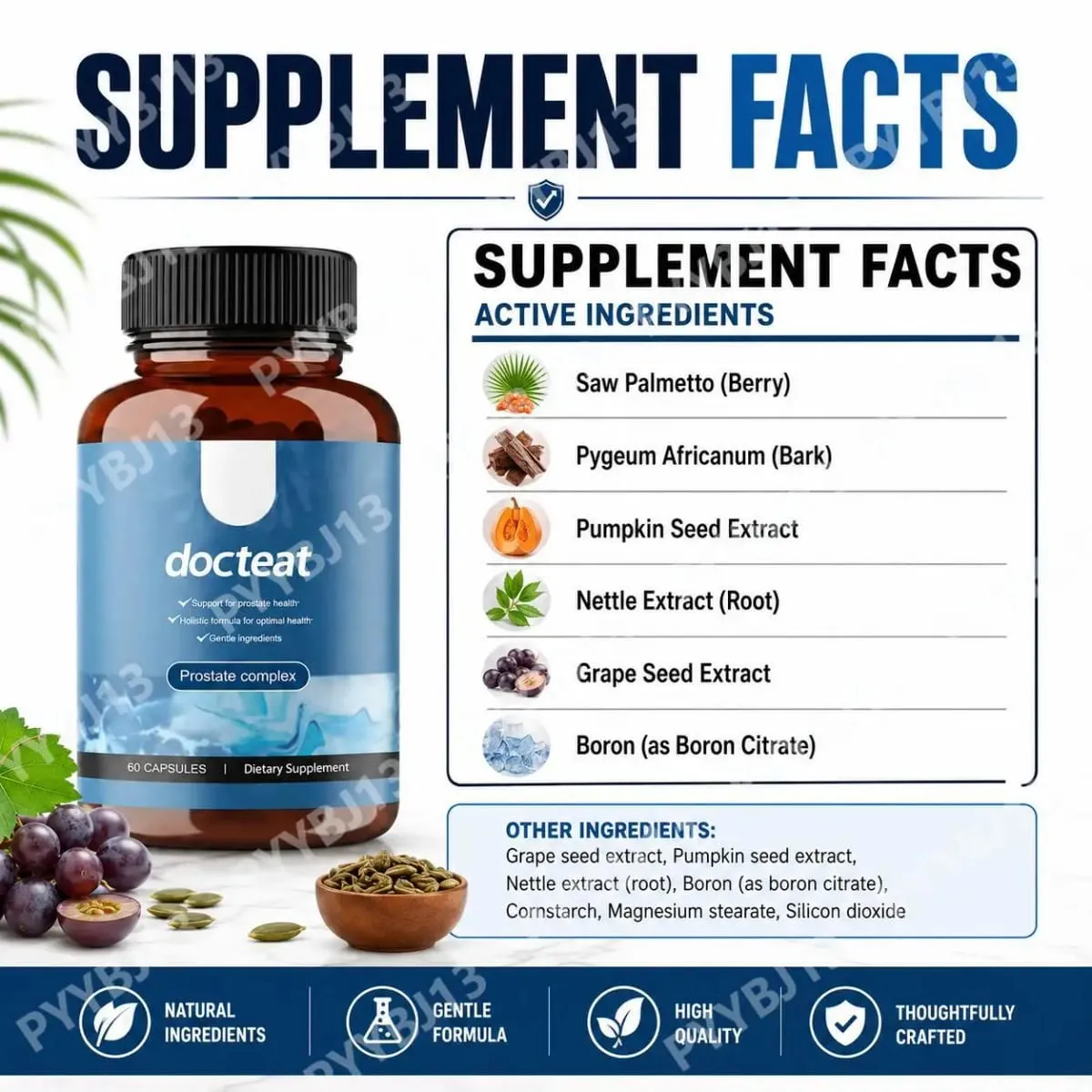 Docteat Prostate Complex Capsules Support Prostate Health and Urine Flow with Herbal Saw Palmetto and Pygeum 60 Capsules — image 3