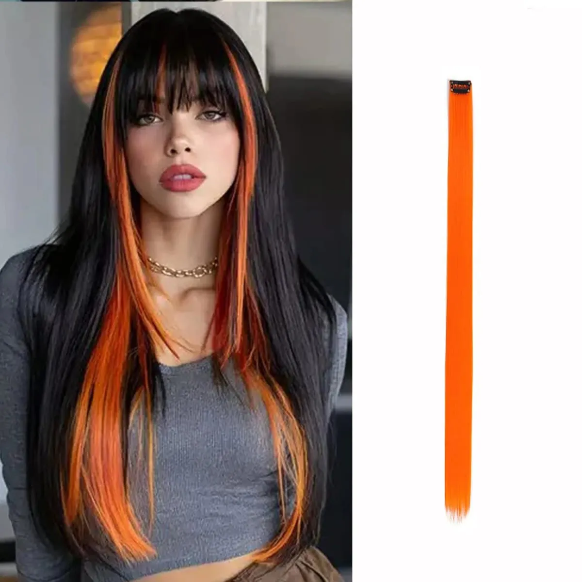 Synthetic 1-6pc Colored Hair Extensions Clip in Colorful Hair Extensions Rainbow Hair Extensions for Women Girls Hair Extensions