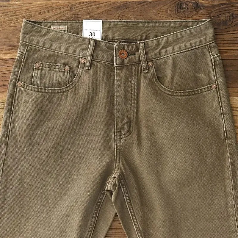 Cowboy Korean Goods Retro Yellow Mud Dyed Small Straight Jeans Men's Spring and Autumn Khaki Ami Kaji Washed Casual Trousers