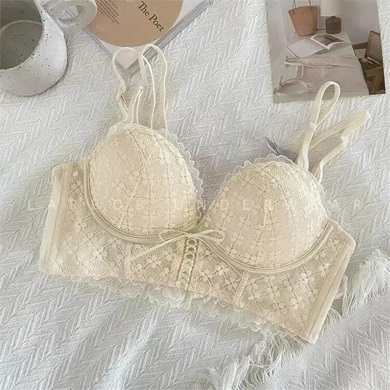 Lace Push Up Bra No Underwear Padding Slim Wireless Seamless Summer Sexy Bralette for Small Chest Lift Side Support Anti Sagging — image 12