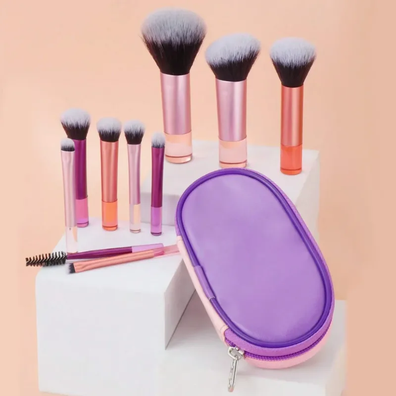10Pcs Portable Makeup Brush Set with Zipper Bag Soft Synthetic Hair Face Eye Lip Makeup Brushes Travel Beauty Kit