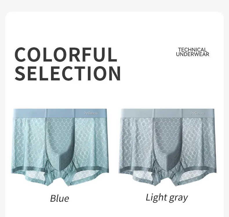 Miiow 3 pçs sem costura de seda gelo boxer roupa interior masculina verão malha respirável calcinha antibacteriana homem cuecas boxers — image 13