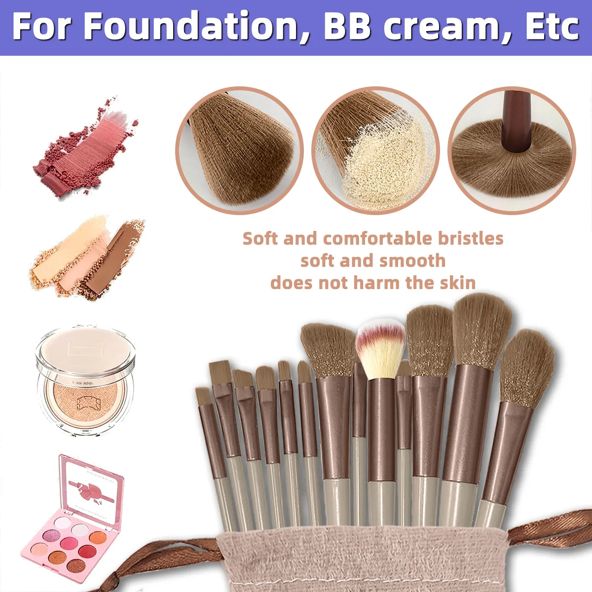 13ks/sada štětců na make-up Sada měkkých kosmetických štětců ze syntetických vláken pro obličej, oči, make-up, oční stíny s úložným pouzdrem