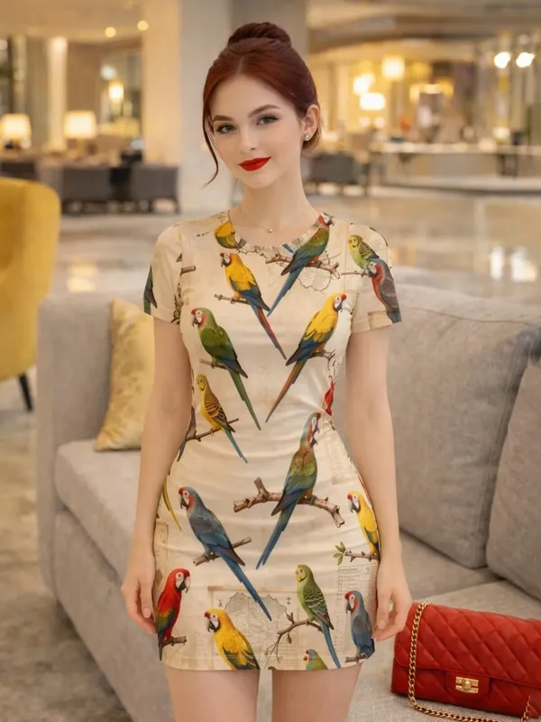 Womens Short Sleeve Bodycon Mini Dress Slim Fit Crew Neck Floral Print Casual Summer Party Cute Casual Holiday Clubwear Sundress — image 12