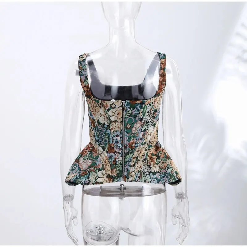 Chic Print Flower Slim Top Women Sleeveless Slash Neck Sling Backless Zipper Vest Female 2026 Fashion Summer Autumn Lady Tops — image 6