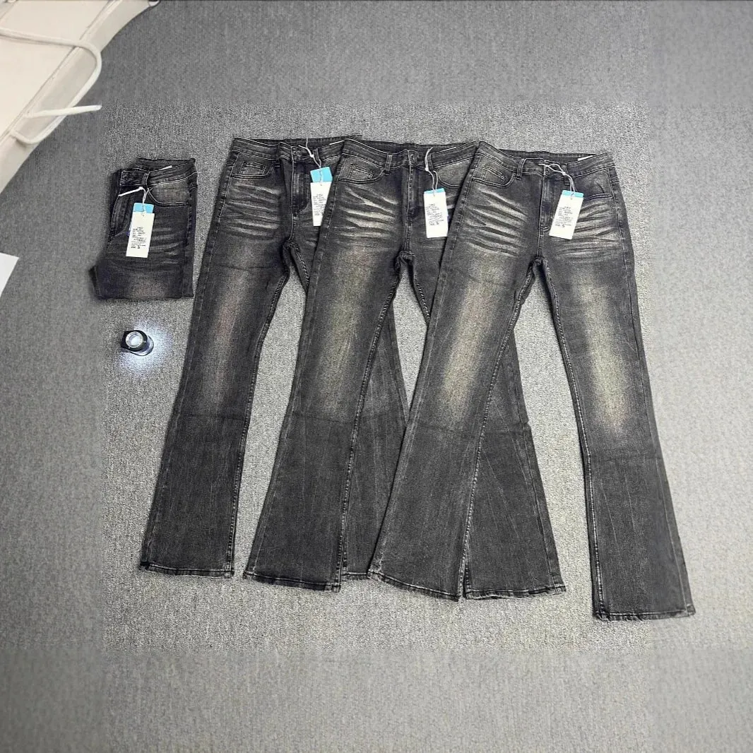 Men's Boot Cut Denim Jeans Gray Black High-Quality Cotton Pants Classic Slim Stretch Flared Trousers — image 2