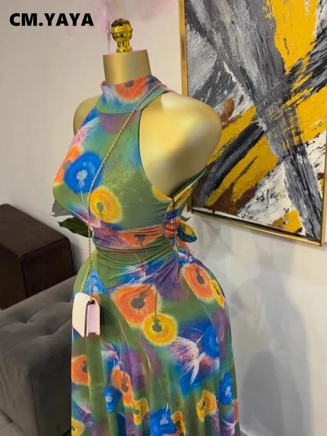 2025 Fall Women O-neck Sleeveless Print Mermaid Maxi Dress Evening Birthday Beach Sexy Night Party Long Dresses