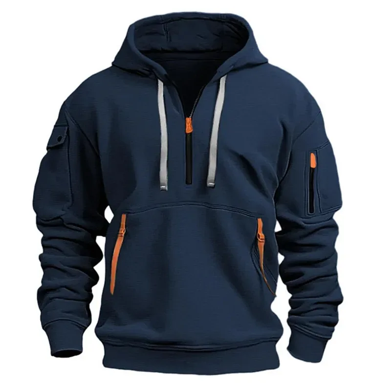 Men's Hoodie Multi Pocket Zipper Casual Sports Hoodie Men/Women Plus Size Loose Pullover Fashion Sweatshirt Long-Sleeve tops