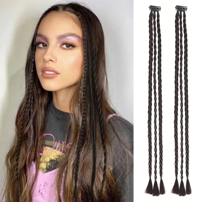 2Pcs Clip‑in Y2K Boxer Braid Ponytail One Clip Three Braids Long Synthetic Fake Hair Extensions For Women