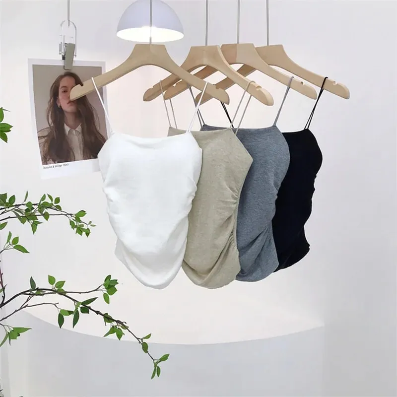 Soft Wool Padded Women's Cropped Crop Solid Sleeveless Basic Streetwear Corset Top Youthful Woman Clothes