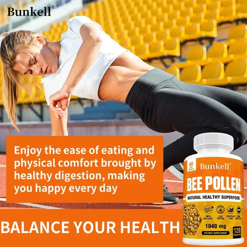Συμπλήρωμα Bee Pollen 100% Φυσική Ακατέργαστη Γύρη μέλισσας Χορτοφαγικές Κάψουλες Προβιοτικά Superfood Digestion Ανοσοποιητική Υποστήριξη & Ενέργεια