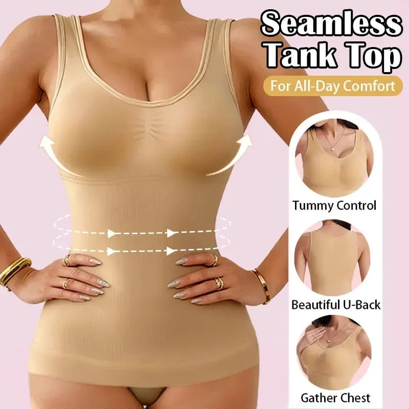 Women Tummy Control Shapewear Classic 2-IN-1 With Padded Bra High Elastic Vest Body Shaper Up Lift Corset Cami Tank Tops 3Colors — image 4