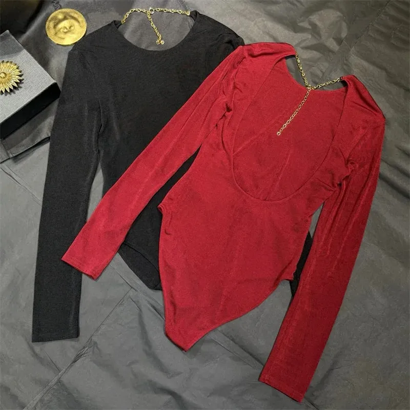 women's bodysuit New elastic knitted slim fit women's long sleeved top for autumn 2026 Sexy backless women's corset y2k T-shirt — image 6