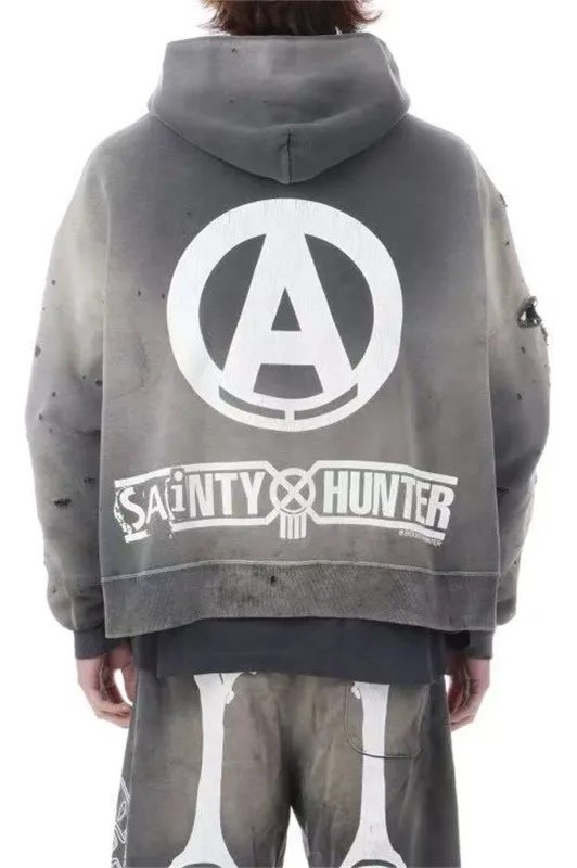Mx6 × 26SS Zipper Retro Vintage New Letter Print Pocket Distressed Washed Cotton Hooded Sweatshirt Sweater Hoodies For Men — image 7