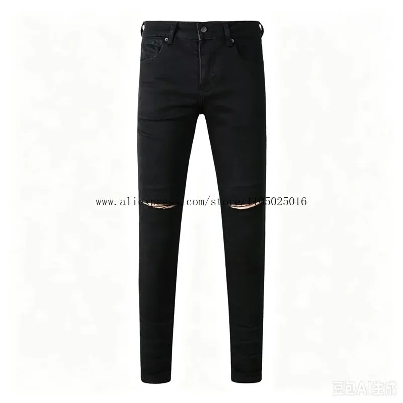 Luxury Streetwear Men's Jeans Americans Style Holes Long Trousers Quality Male Stretch Slim Pants Skinny Trousers — image 2