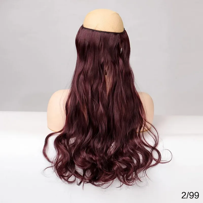 32' Invisible Wire Hair Extensions Curly Black No Clip One Piece Synthetic Hair Piece for Women Natural Long Heat Resistant