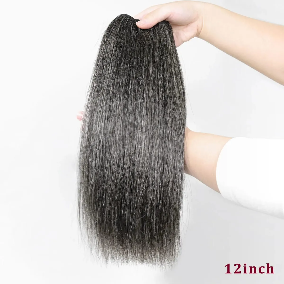Yaki Straight Salt And Pepper Human Hair Bundles 12Inch Double Drawn Virgin Brazilian Hair Extensions For Women 100g/Pack — image 6
