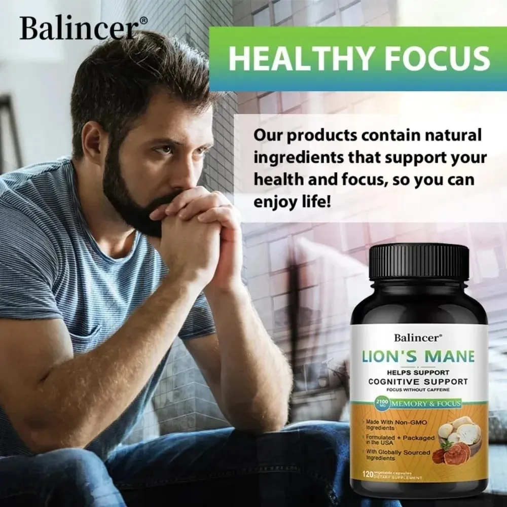 Lion's Mane Mushroom Supplements - Supports Brain Health Cognitive Clarity Improved Focus and Enhanced Energy
