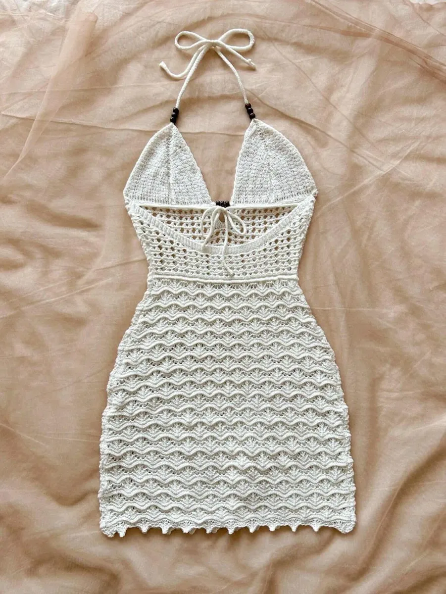 Women's White Crochet Halter Neck Sleeveless Dress — image 2