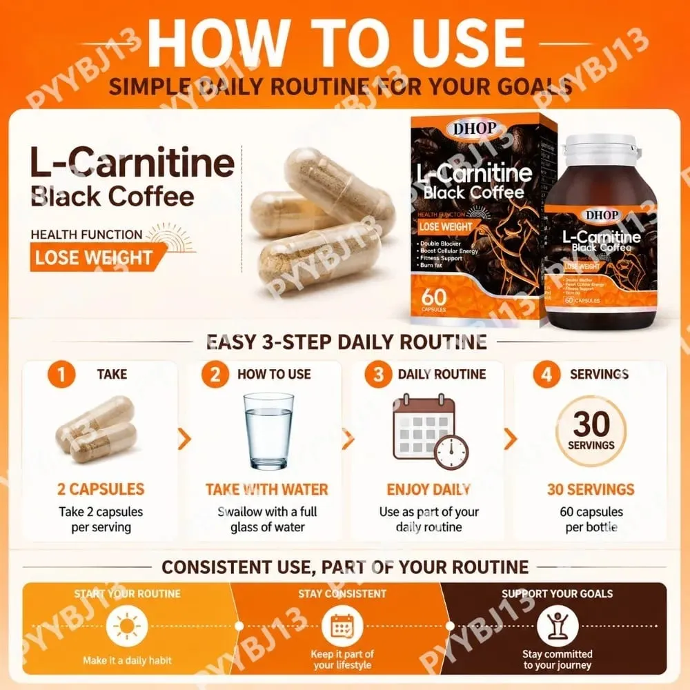 L-Carnitine Black Coffee Capsules - Weight Management & Fat Metabolism Support Cellular Energy Booster Fitness 60 Capsules
