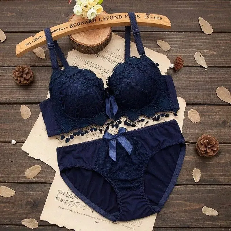 Underwire Women Lingerie Set Tassel Lace Push‑Up Bra With Removable Pads Bow Soft Multi‑Color Comfort Ladies Intimate Underwear — image 6
