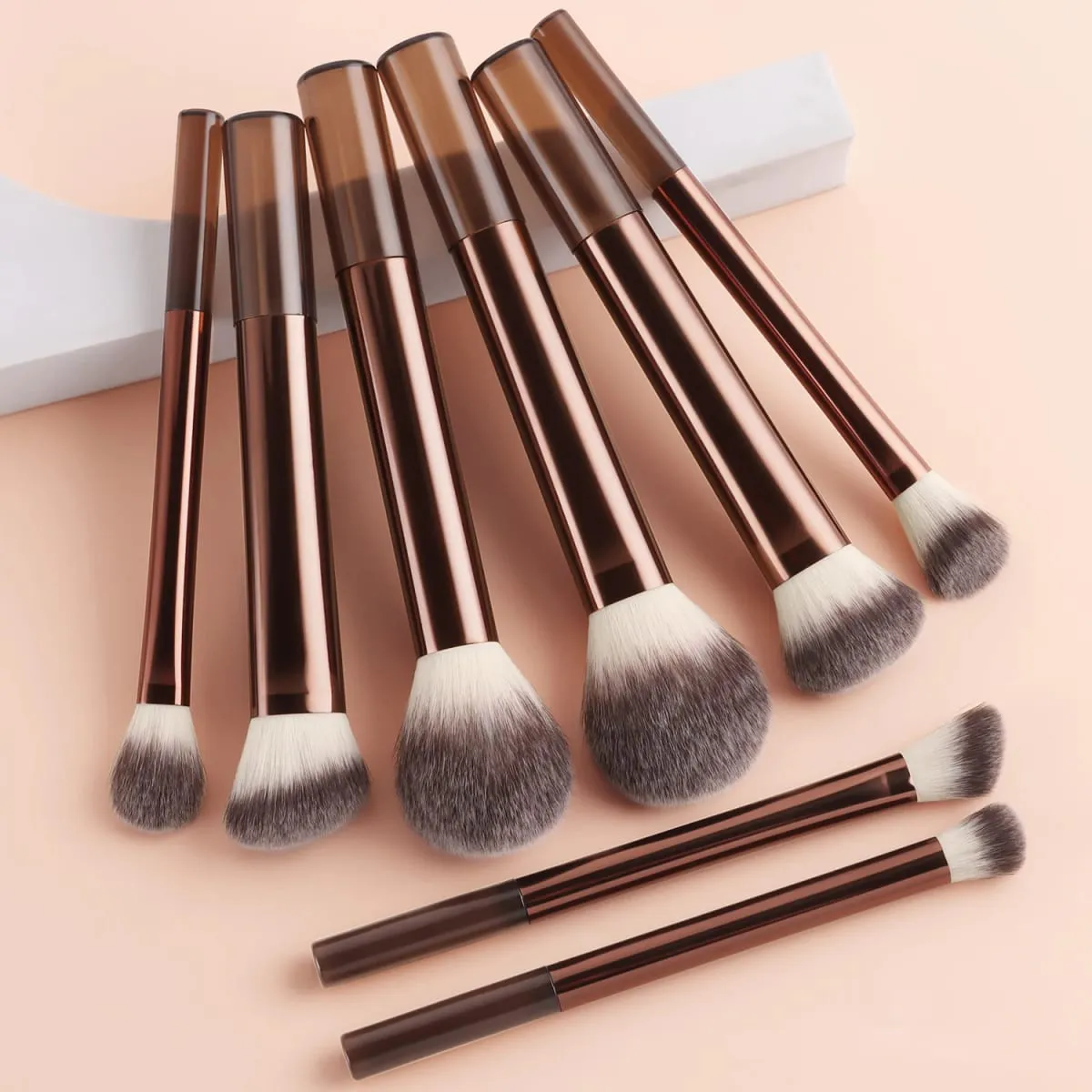 8Pcs Brown Coffee Makeup Brush Set Powder Blush Foundation Eyeshadow Brushes With Triangle Puff — image 3