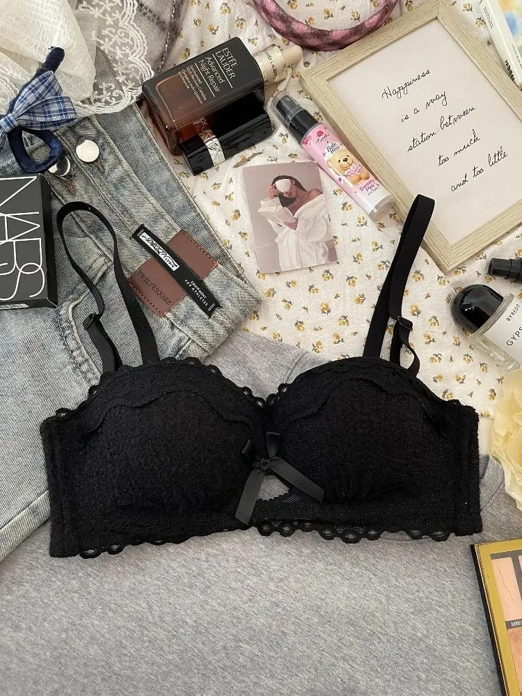 New Lace Lingerie Set Non Wired Padded Bra Half Cup Small Bust Boost Sexy Anti-Sag Underwear Women All Season S-XLAB Cup — image 5