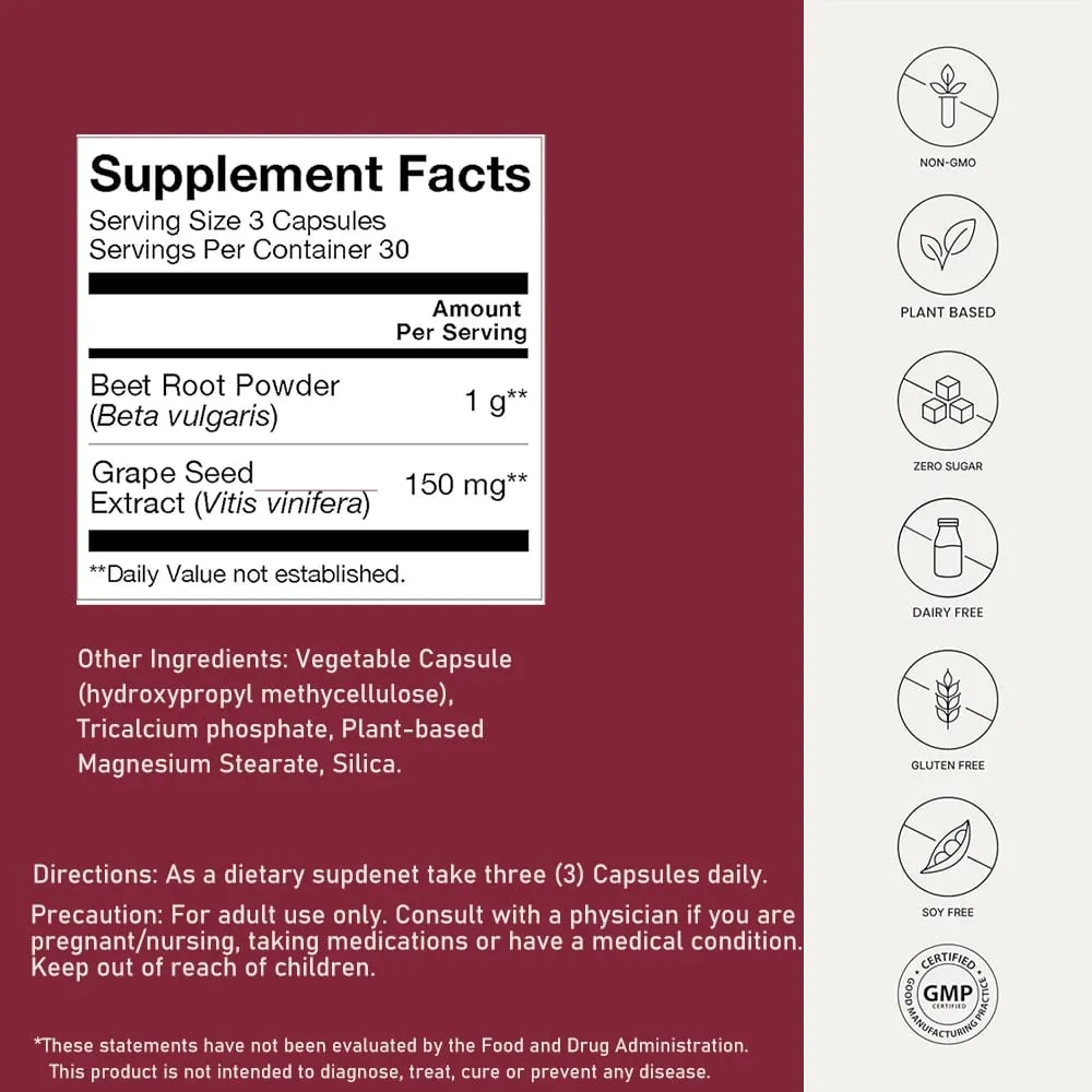 SuperBeets Supplements 1000mg Organic Beet Root Nitric Oxide Capsules - Supports Energy Healthy Circulation Blood Flow - Vegan