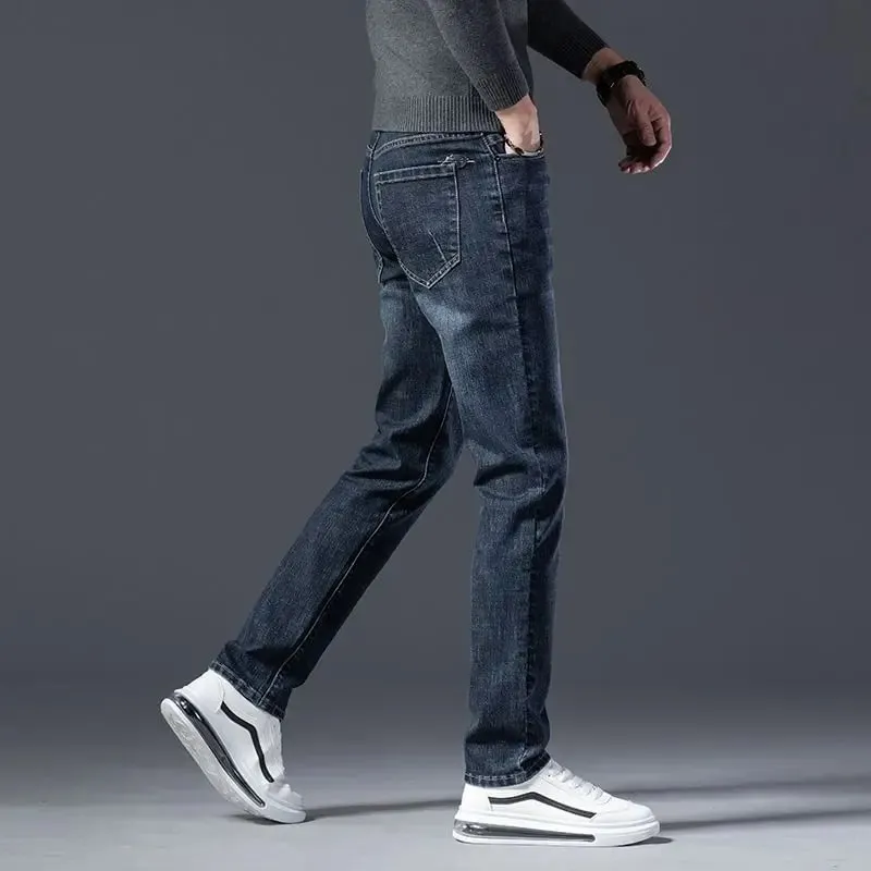 Autumn Winter High Quality Elastic Mens Jeans Cargo Slim Fit Denim Pencil Trousers Midweight Long PantsHighHigh Jeans Man — image 4