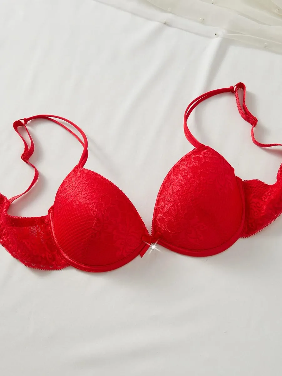 4Set Women Floral Lace Lingerie Set Underwire Push up Bra Breathable Sheer Hollow Panties Ladies Underwear Set