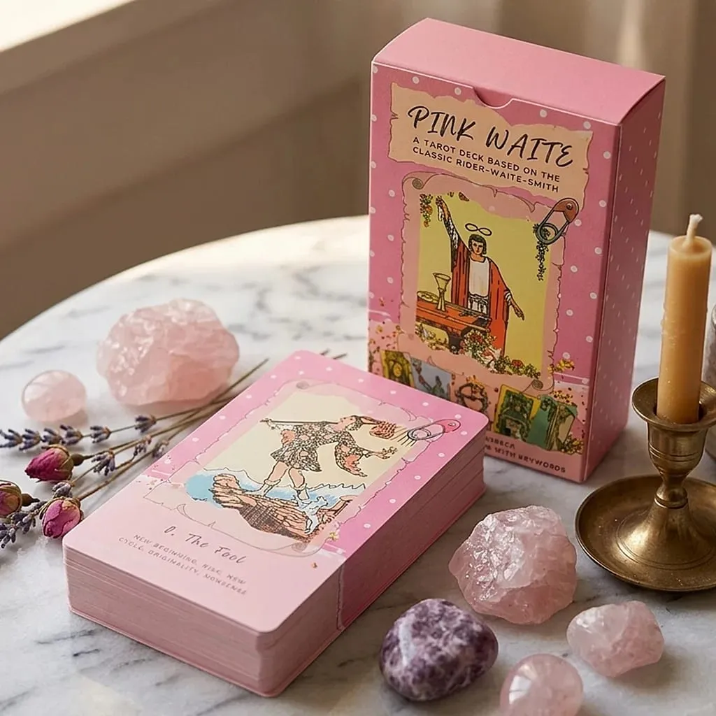 Pink Waite Tarot Deck 78 Cards With Keywords Cute Pink Collage Design Divination Oracle Deck Fortune Telling Board Game — image 1