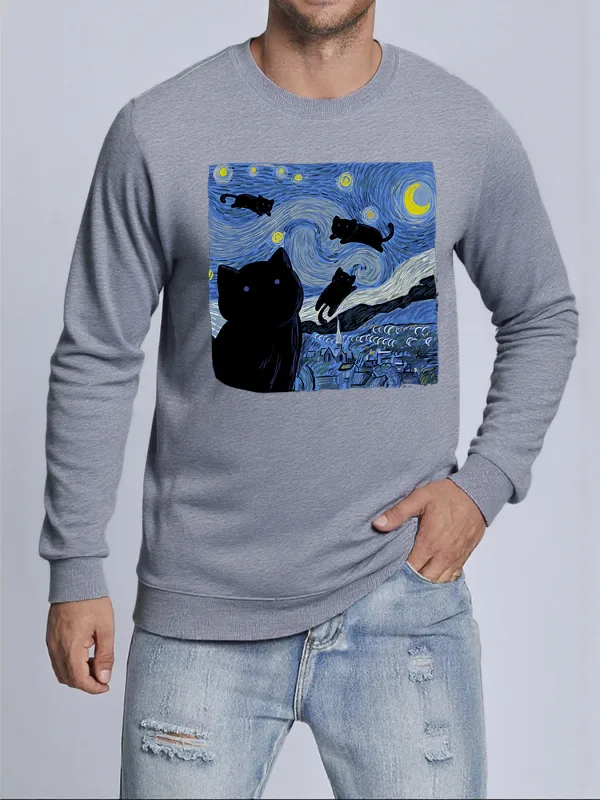 Van Gogh Starry Night Cat Printed Pullovers Unisex Thicken All-Match Sweatshirt Hip Hop Loose Hoodie Autumn Casual Sweatshirts — image 10