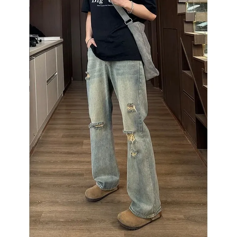 Man Pants Mens Jeans Baggy Jeans Distressed Loose Straight Leg Summer Retro High Street Casual Trousers For Men — image 1