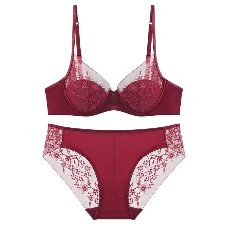 Elegant Lace Lingerie Set Thin Cup Minimizer Bra Panty Breathable Comfort Intimates Suit For Big Bust Size 32‑38 Daily Underwear