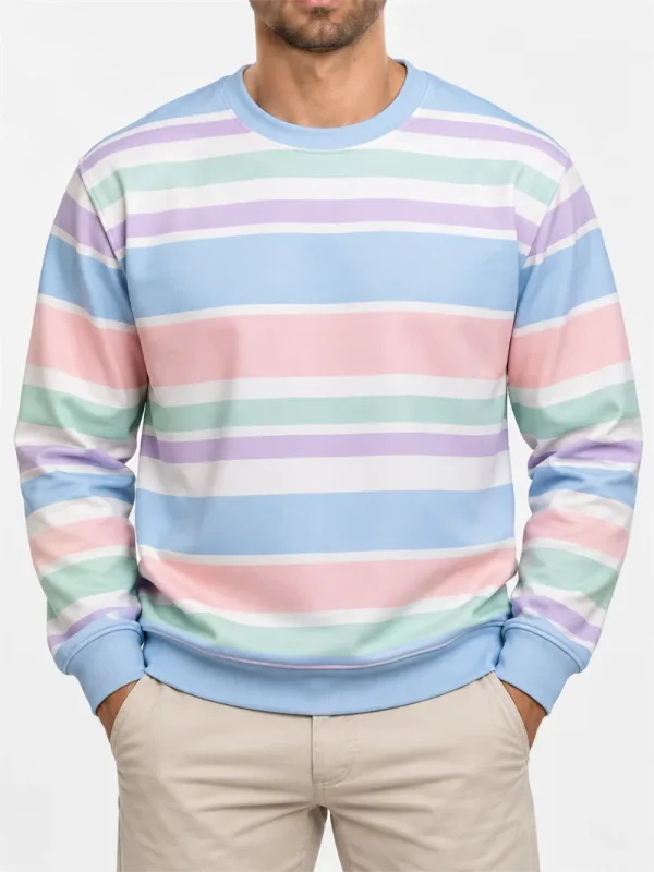 Pánská Vintage mikina s pruhovaným výstřihem Ležérní Pulovr s dlouhým rukávem Color Block Podzim Streetwear Každodenní móda Klasický top