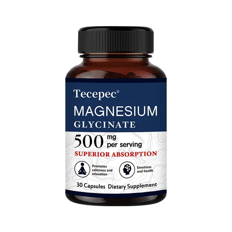 Magnesium Glycinate 500mg Capsules High Absorption Promote Calm and Relaxation Stress & Anxiety Relief Dietery Supplement