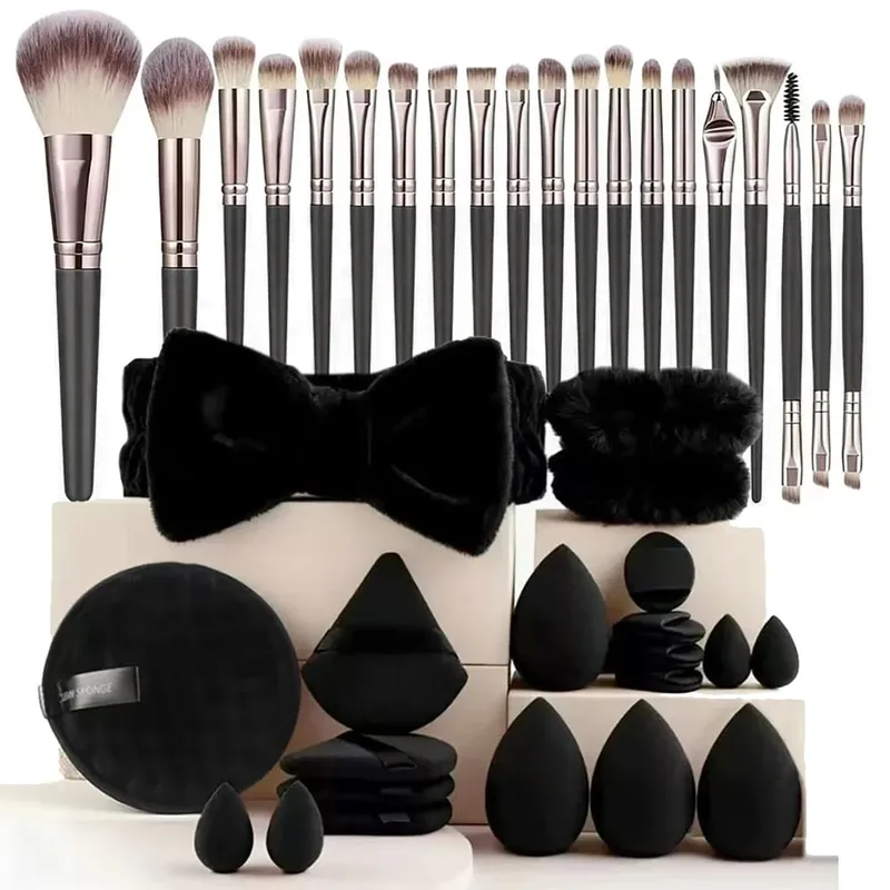 Kit de maquillage 33 pièces, grandes et petites éponges de beauté pour une application et un démaquillage impeccables, ensemble complet