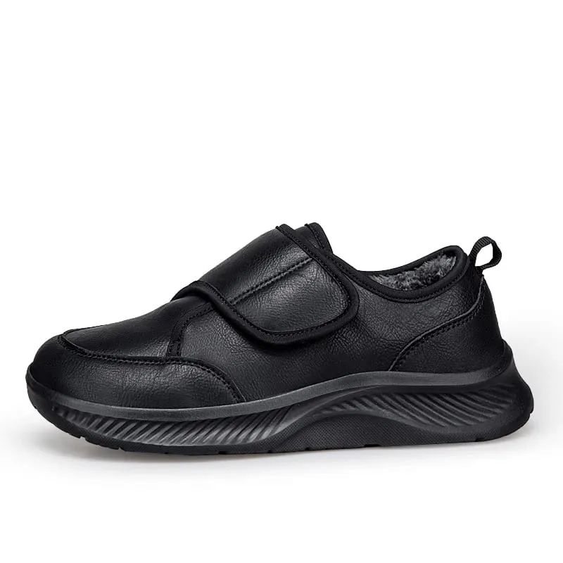 Winter Fur-lined Wide Toe Box Diabetic Shoes for Unisex Soft Leather Sneakers Adjustable Open Orthopedic Shoes for Swollen Foot