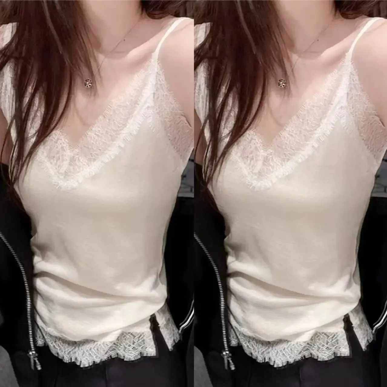 Pure Cotton Lace V-Neck Strap Vest Women's Spring Summer New plus Size Slim Fit Outerwear Inner Match Sleeveless Top — image 11