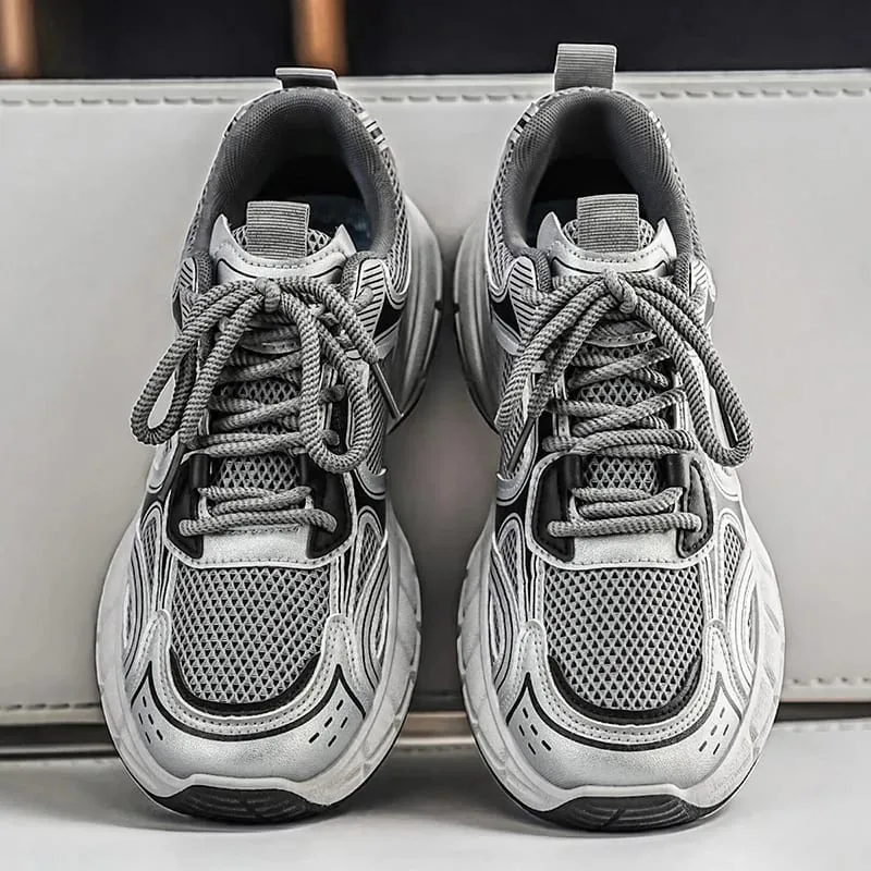 Men Breathable Mesh Dad Shoes Lightweight Casual Sneakers White Gray Daily Street Walking Footwear — image 5